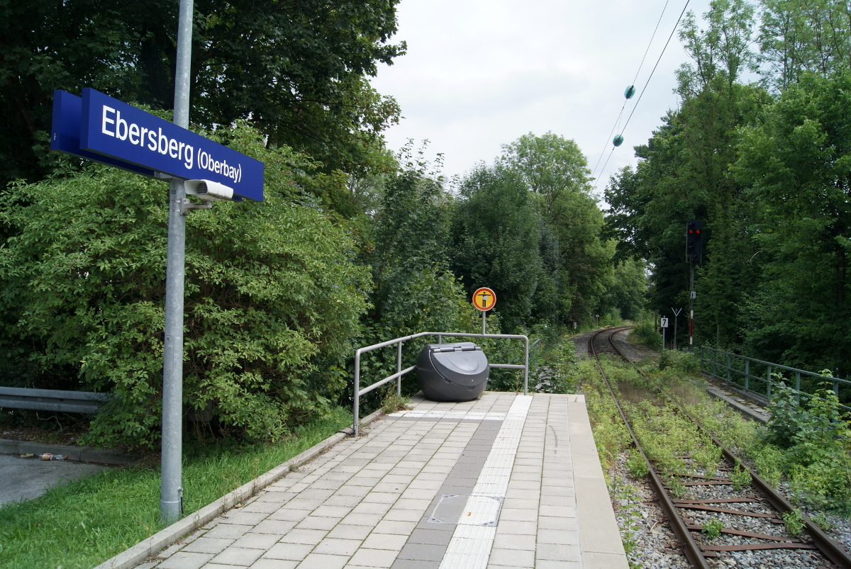 Eine Gleisstrecke führt durch Grünflächen und Waldgebiete.