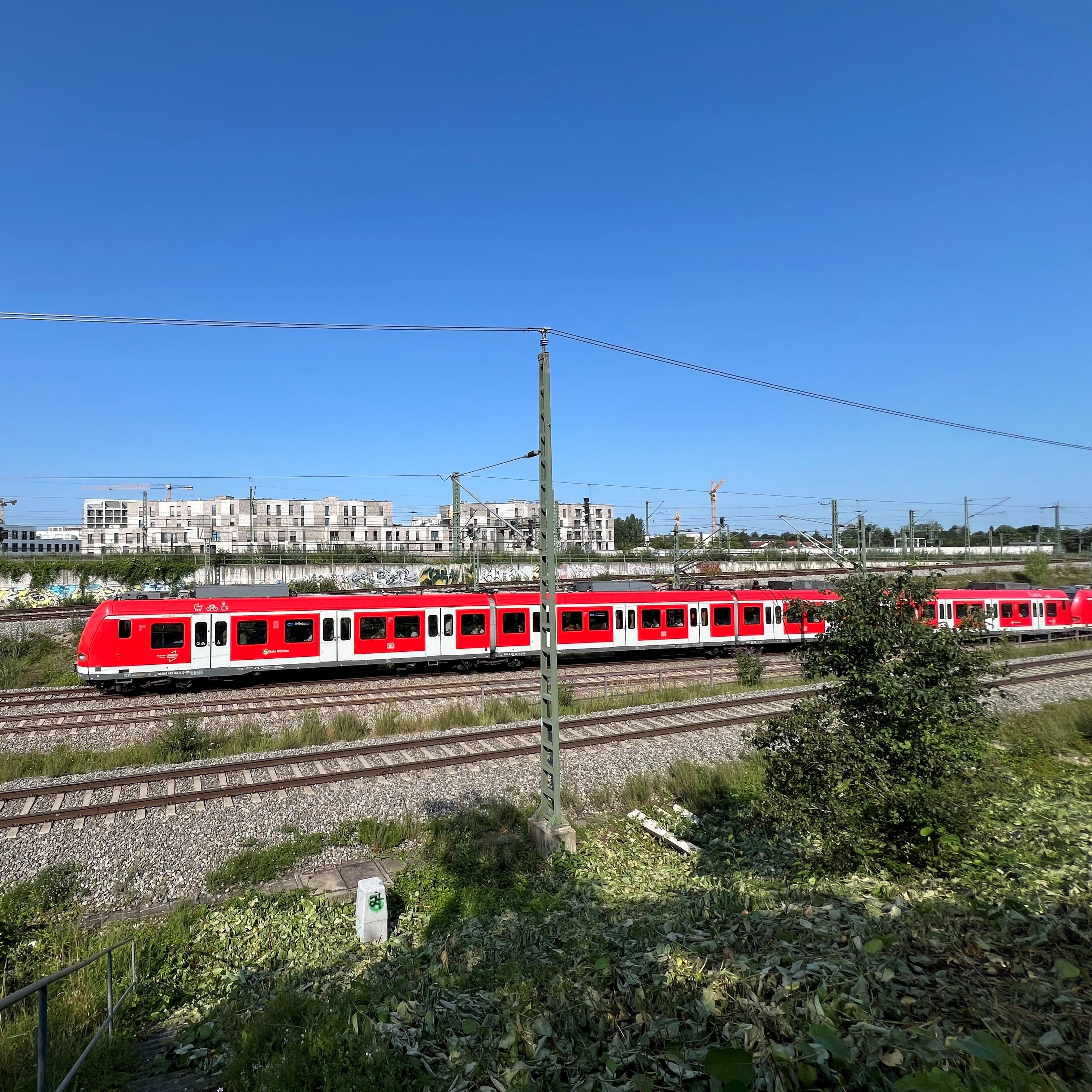 Eine S-Bahn fährt auf der Strecke Richtung Pasing