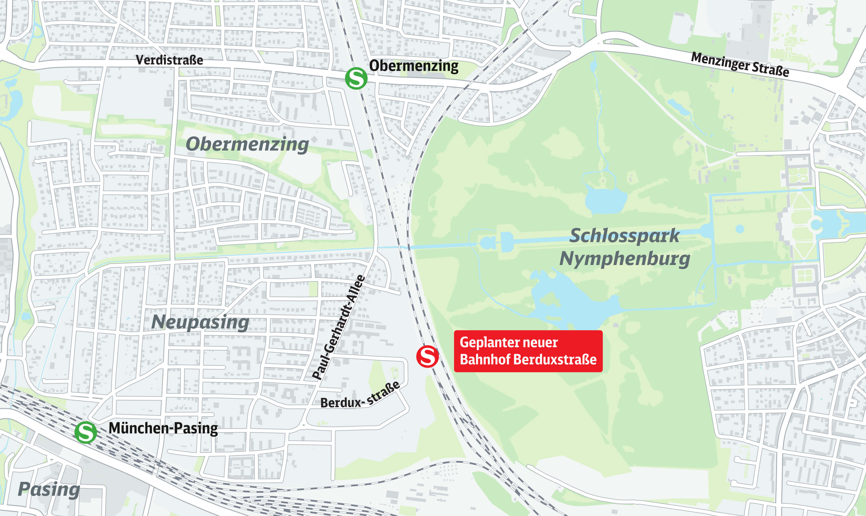 Eine Karte des Gebiets rund um den geplanten neuen Bahnhof Berduxstraße